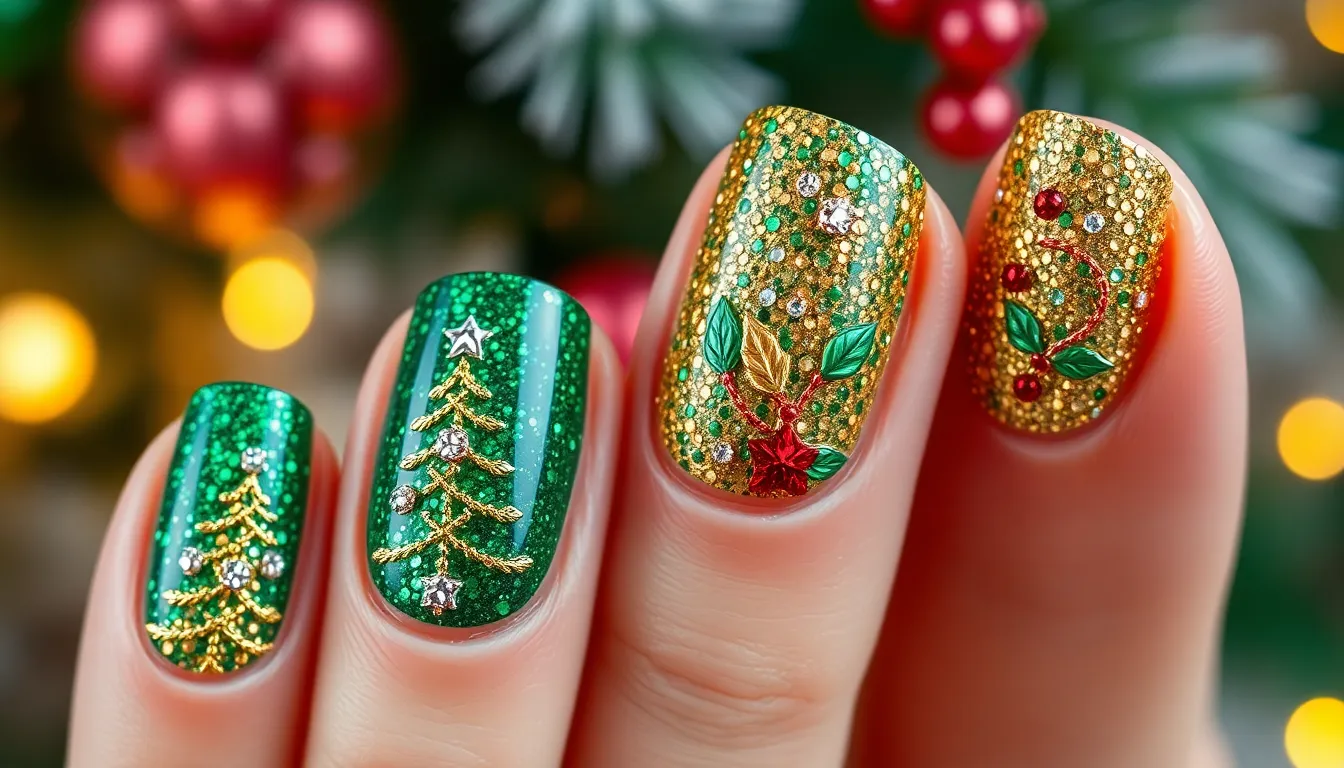 25 Stunning Christmas Glitter Nails to Sparkle All Holiday Season Long 4 25 Stunning Christmas Glitter Nails to Sparkle All Holiday Season Long 3
