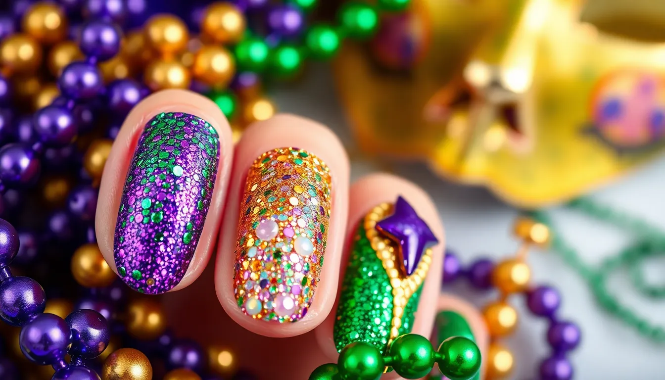 25 Stunning Mardi Gras Nail Ideas That'll Make You the Life of the Party 4 25 Stunning Mardi Gras Nail Ideas That'll Make You the Life of the Party 3