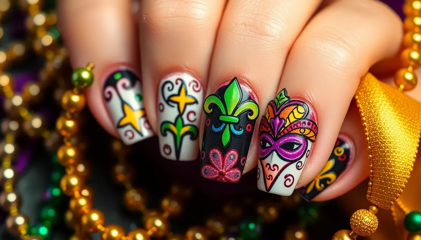 25 Stunning Mardi Gras Nail Ideas That'll Make You the Life of the Party 6 25 Stunning Mardi Gras Nail Ideas That'll Make You the Life of the Party 5