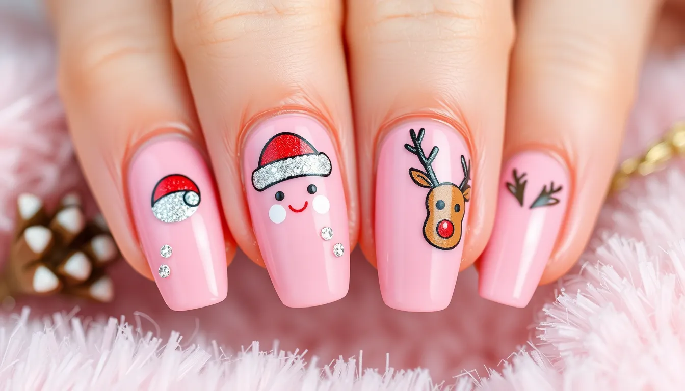 50+ Stunning Pink Christmas Nails Ideas That'll Make You Ditch Red & Green 6 50+ Stunning Pink Christmas Nails Ideas That'll Make You Ditch Red & Green 5