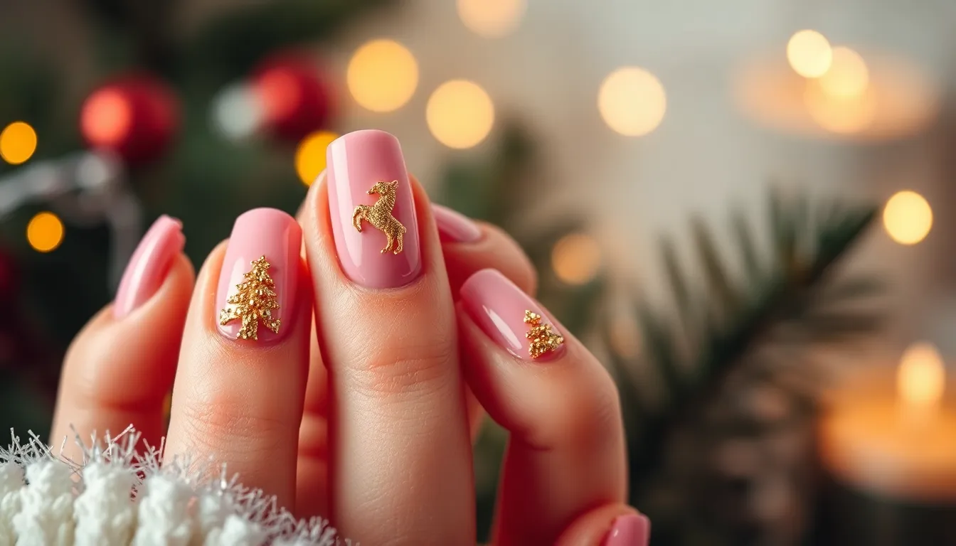 50+ Stunning Pink Christmas Nails Ideas That'll Make You Ditch Red & Green 8 50+ Stunning Pink Christmas Nails Ideas That'll Make You Ditch Red & Green 7
