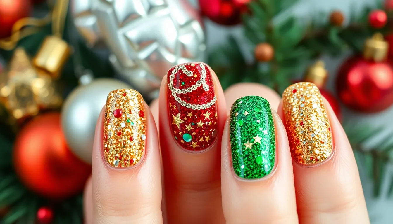 25 Stunning Christmas Glitter Nails to Sparkle All Holiday Season Long 10 25 Stunning Christmas Glitter Nails to Sparkle All Holiday Season Long 9