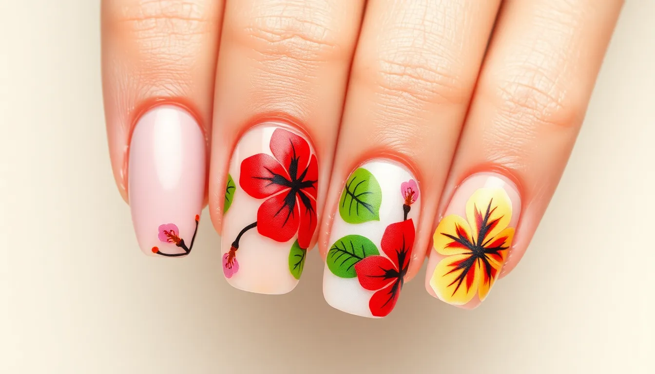 Hibiscus Flower Nails: Stunning Tropical Nail Art Ideas + Step-by-Step Guide 10 Hibiscus Flower Nails: Stunning Tropical Nail Art Ideas + Step-by-Step Guide 9