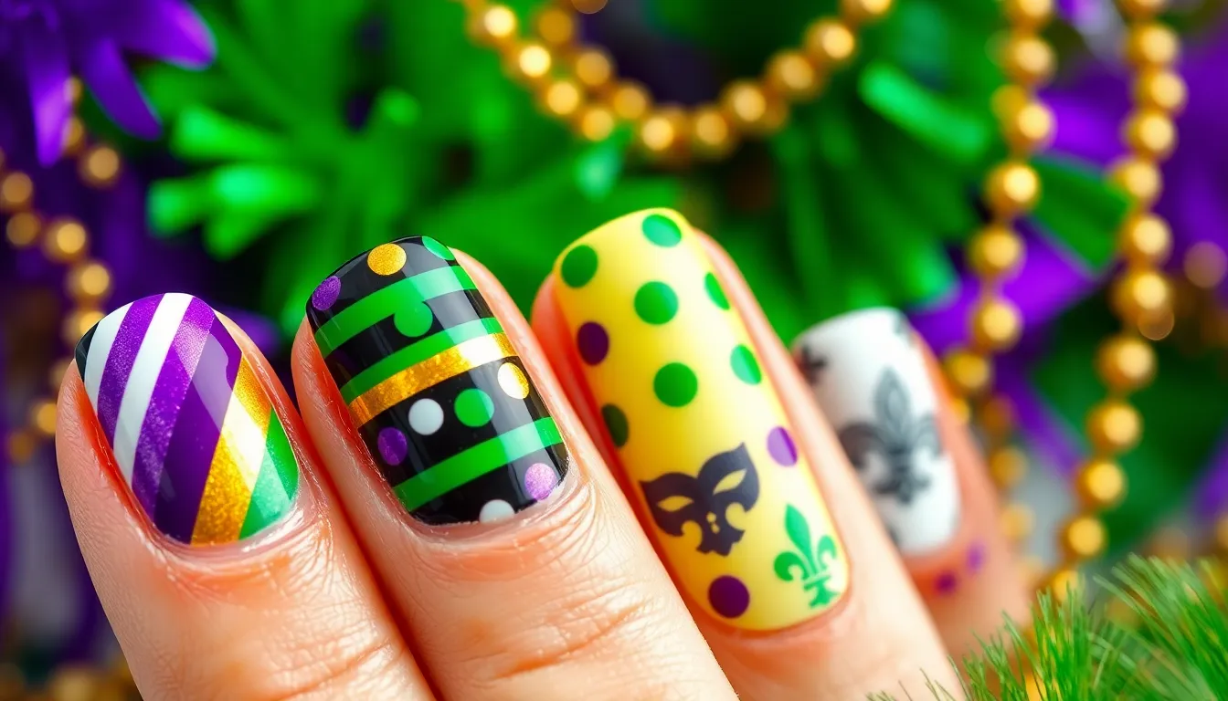 25 Stunning Mardi Gras Nail Ideas That'll Make You the Life of the Party 10 25 Stunning Mardi Gras Nail Ideas That'll Make You the Life of the Party 9