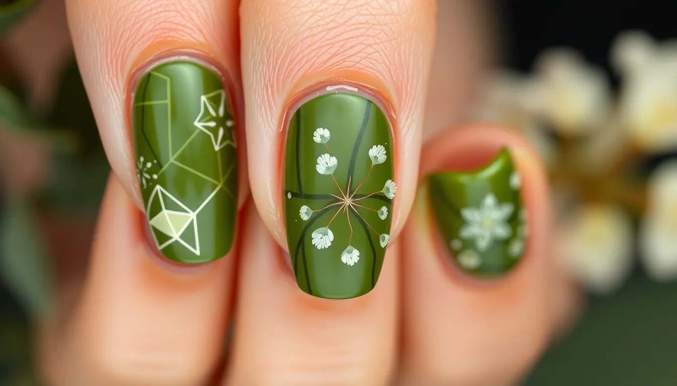 25 Stunning Olive Green Nail Ideas That'll Make You Ditch Your Go-To Color 10 25 Stunning Olive Green Nail Ideas That'll Make You Ditch Your Go-To Color 9