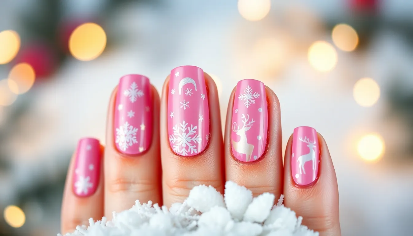 50+ Stunning Pink Christmas Nails Ideas That'll Make You Ditch Red & Green 10 50+ Stunning Pink Christmas Nails Ideas That'll Make You Ditch Red & Green 9