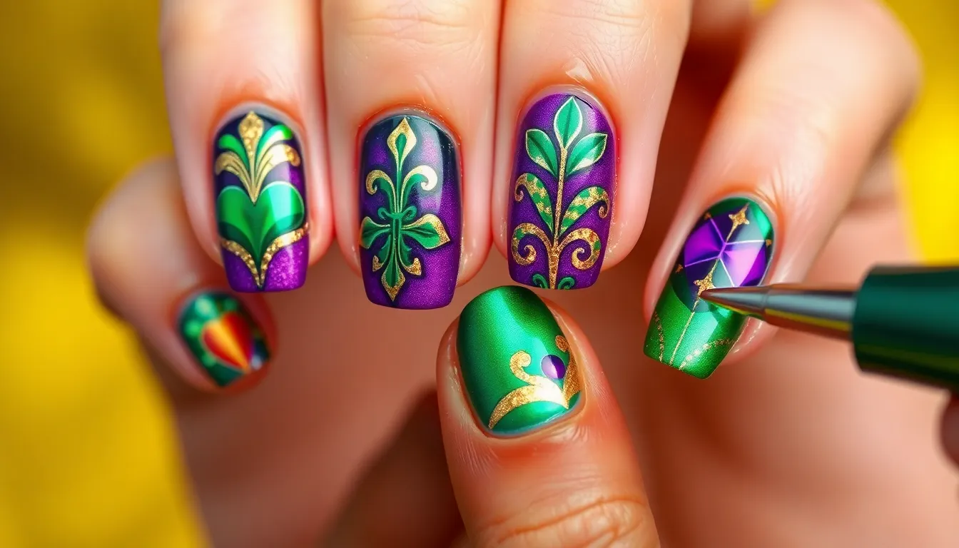 25 Stunning Mardi Gras Nail Ideas That'll Make You the Life of the Party 12 25 Stunning Mardi Gras Nail Ideas That'll Make You the Life of the Party 11