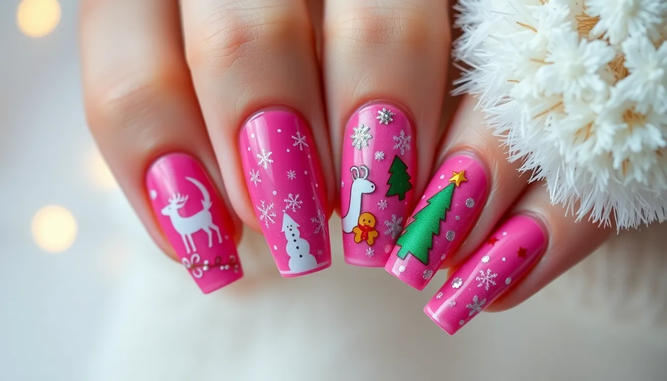 50+ Stunning Pink Christmas Nails Ideas That'll Make You Ditch Red & Green 12 50+ Stunning Pink Christmas Nails Ideas That'll Make You Ditch Red & Green 11