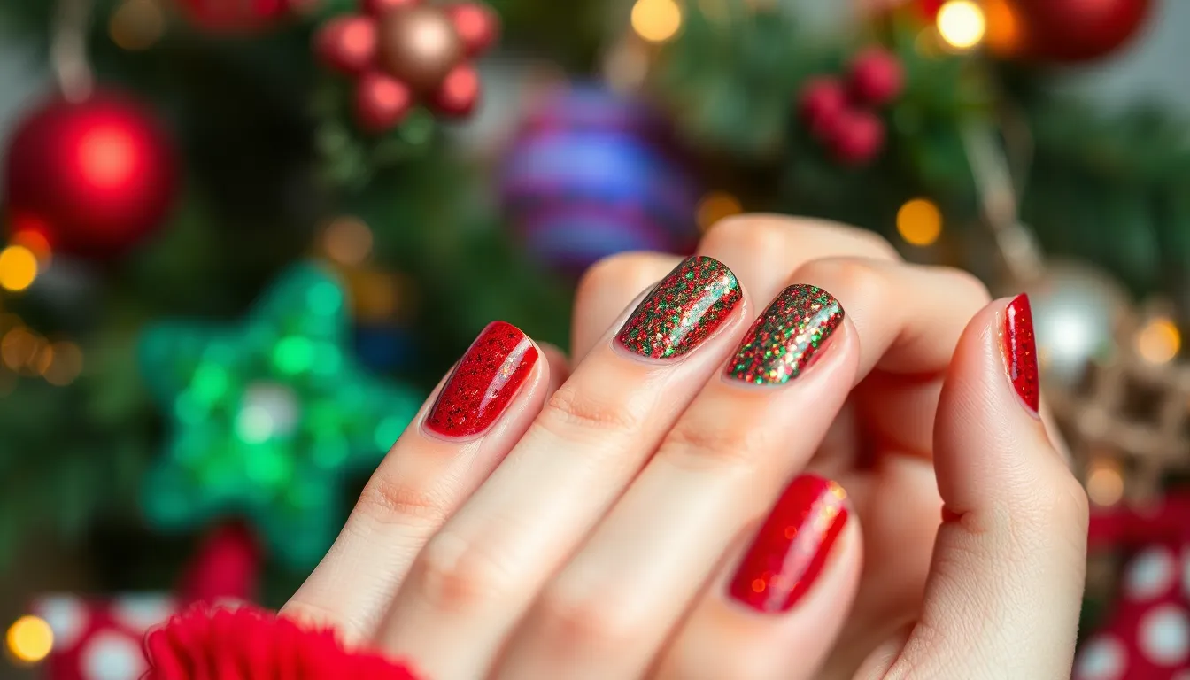 25 Stunning Christmas Glitter Nails to Sparkle All Holiday Season Long 14 25 Stunning Christmas Glitter Nails to Sparkle All Holiday Season Long 13