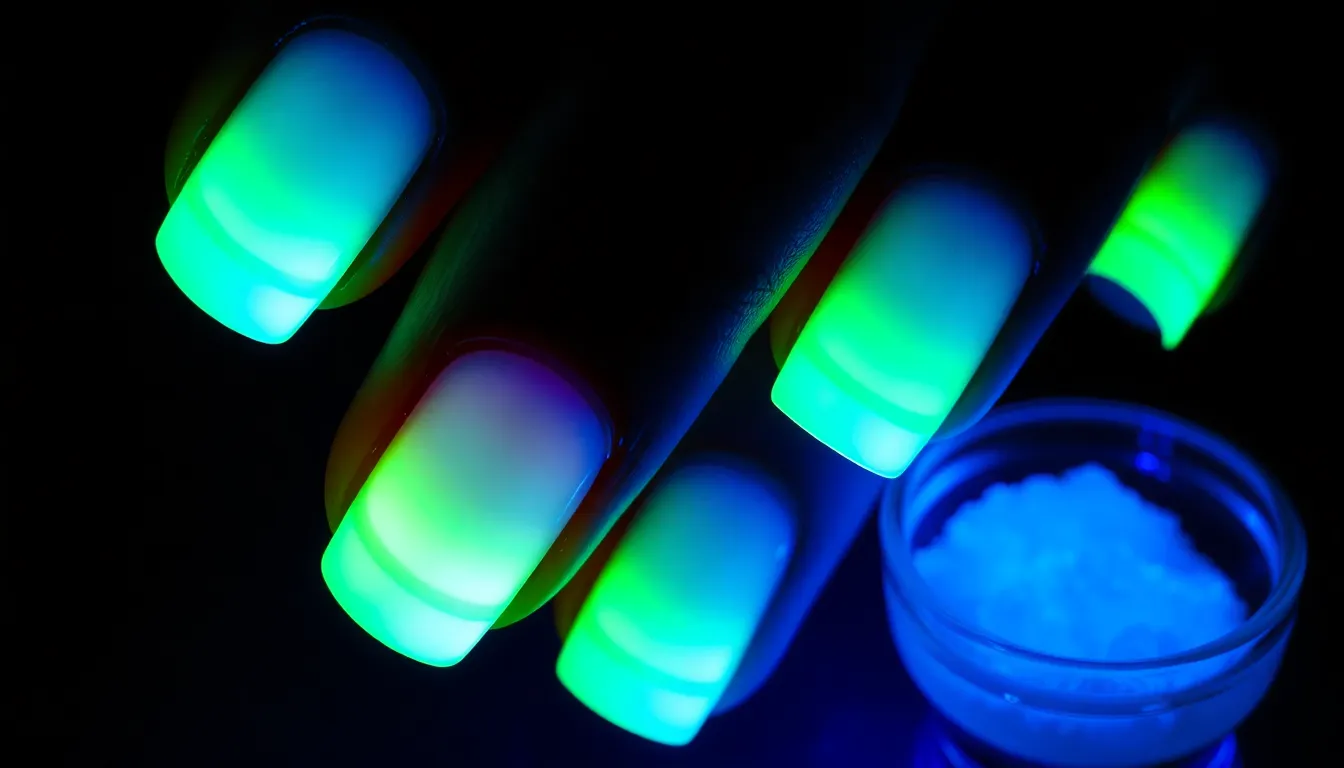 27 Stunning Glow in the Dark Nail Ideas That Will Light Up Your Night 14 27 Stunning Glow in the Dark Nail Ideas That Will Light Up Your Night 13