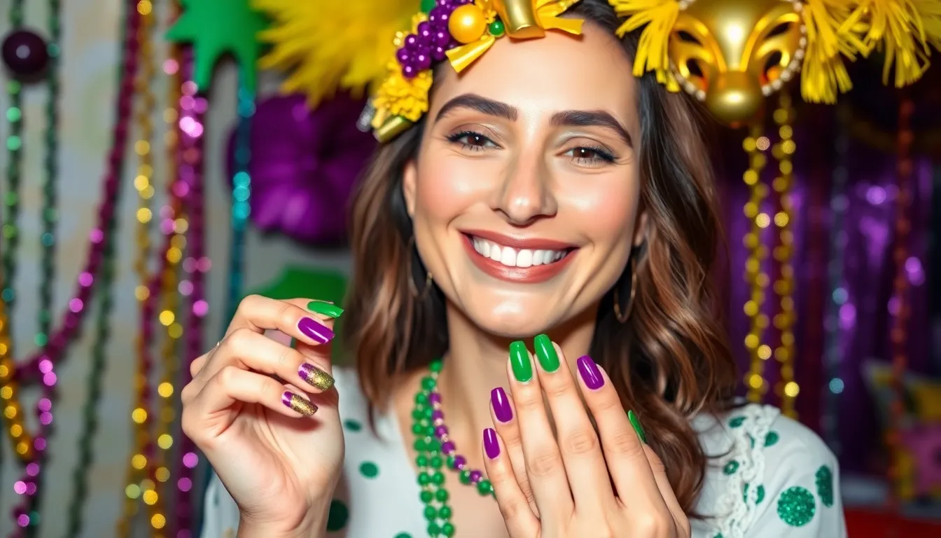 25 Stunning Mardi Gras Nail Ideas That'll Make You the Life of the Party 14 25 Stunning Mardi Gras Nail Ideas That'll Make You the Life of the Party 13