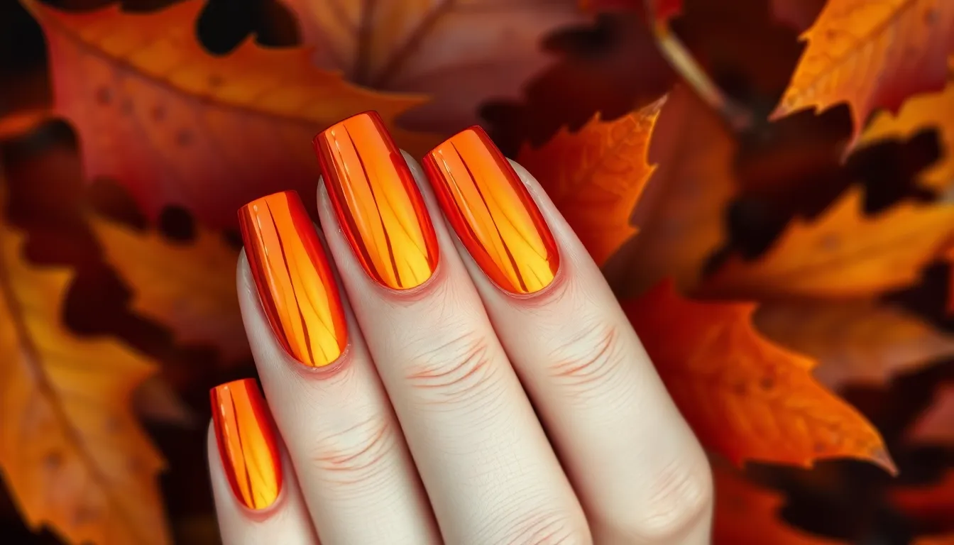 15 Stunning Orange Autumn Nails Ideas That'll Make You Fall in Love with Fall 14 15 Stunning Orange Autumn Nails Ideas That'll Make You Fall in Love with Fall 13