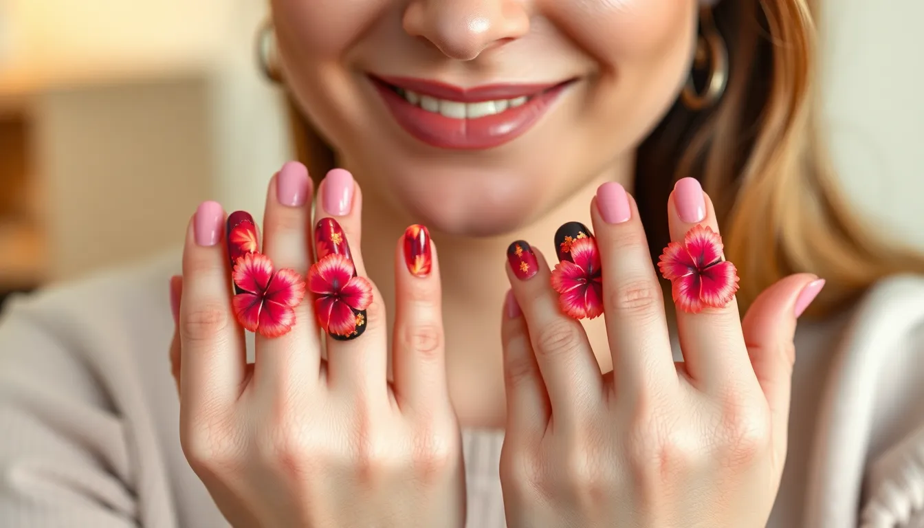 Hibiscus Flower Nails: Stunning Tropical Nail Art Ideas + Step-by-Step Guide 16 Hibiscus Flower Nails: Stunning Tropical Nail Art Ideas + Step-by-Step Guide 15