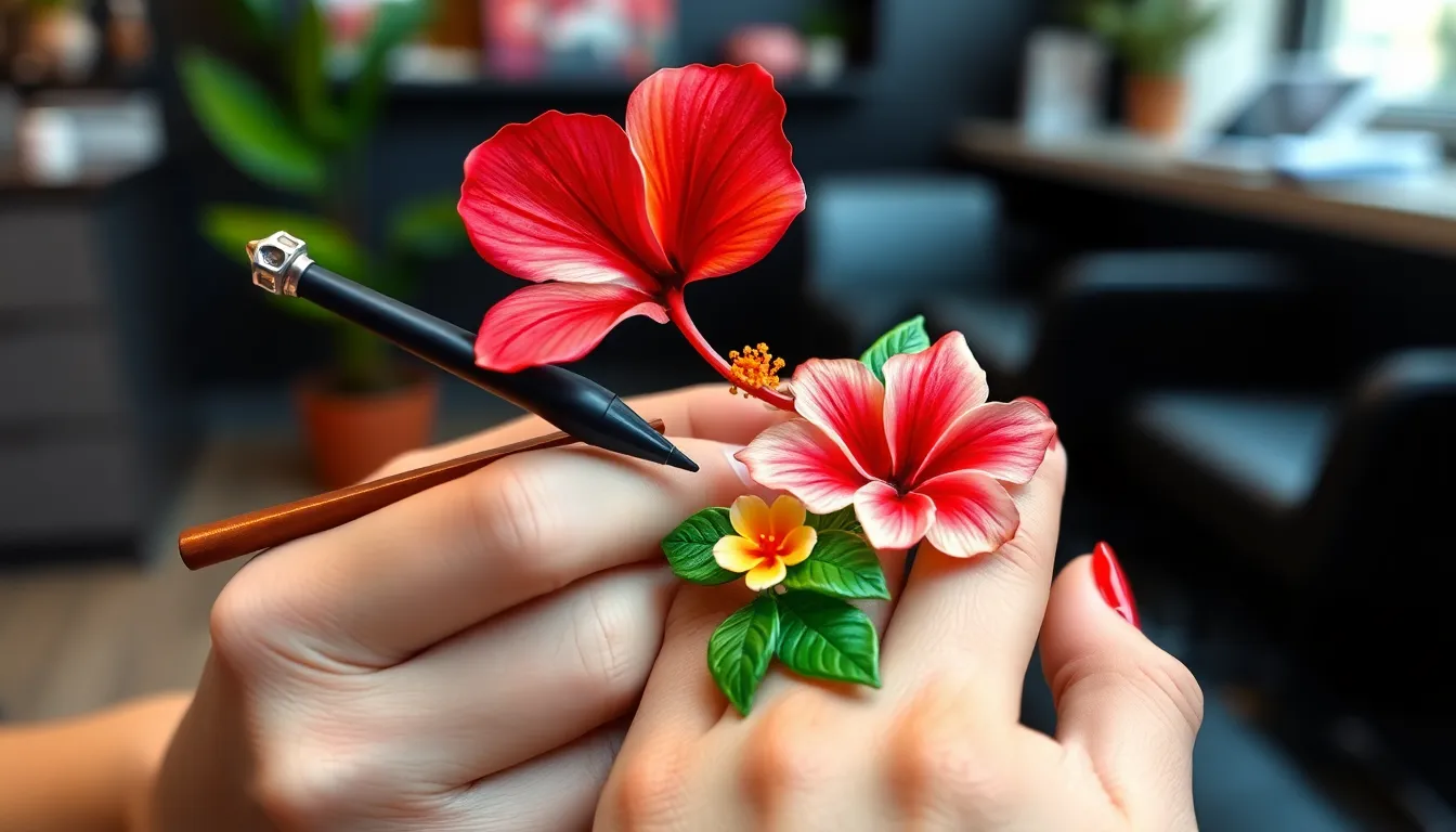 Hibiscus Flower Nails: Stunning Tropical Nail Art Ideas + Step-by-Step Guide 18 Hibiscus Flower Nails: Stunning Tropical Nail Art Ideas + Step-by-Step Guide 17