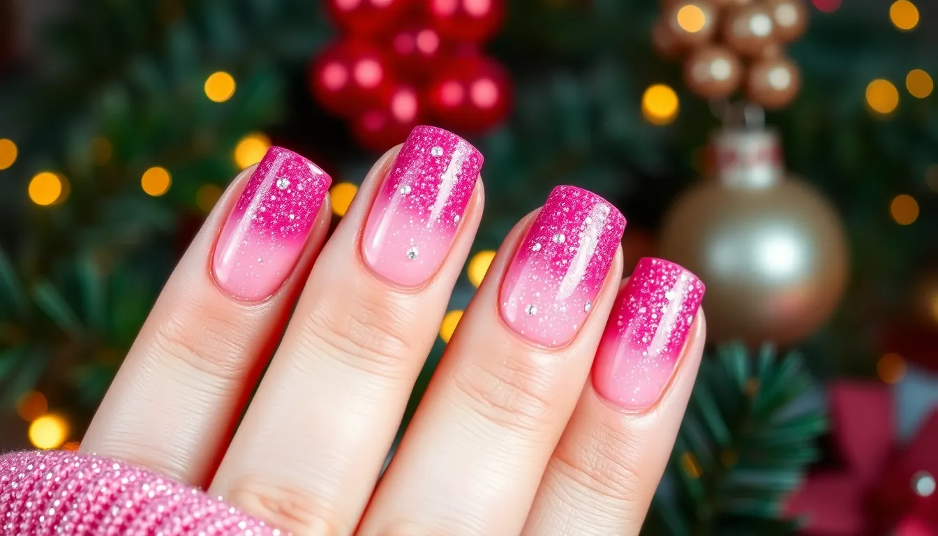 50+ Stunning Pink Christmas Nails Ideas That'll Make You Ditch Red & Green 2 50+ Stunning Pink Christmas Nails Ideas That'll Make You Ditch Red & Green 1